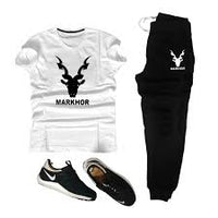 White & Black Markhor Printed Tracksuit for Men & Boys – Premium Soft & Comfy Summer Fabric, Trendy Fired Print Design