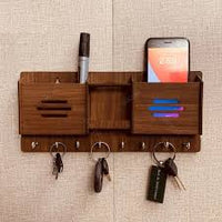 Lifestyle Glory Geometric Wooden Key Holder – 8 Hooks Wall Hanging Organizer for Keys & Home Decoration (Brown)