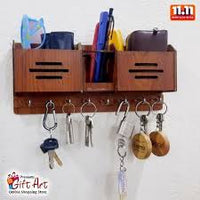 Lifestyle Glory Geometric Wooden Key Holder – 8 Hooks Wall Hanging Organizer for Keys & Home Decoration (Brown)
