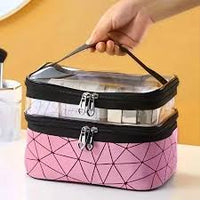 2-Layer Professional Makeup Bag & Cosmetic Organizer – Large Capacity Travel Pouch with Transparent Top, Zipper Storage & Spider Pattern Design (2025)