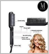 2-in-1 Hair Straightener Brush & Curling Comb – Fast Heating Electric Hot Comb, Anti-Scald Hair Styler Tool for Salon & Travel